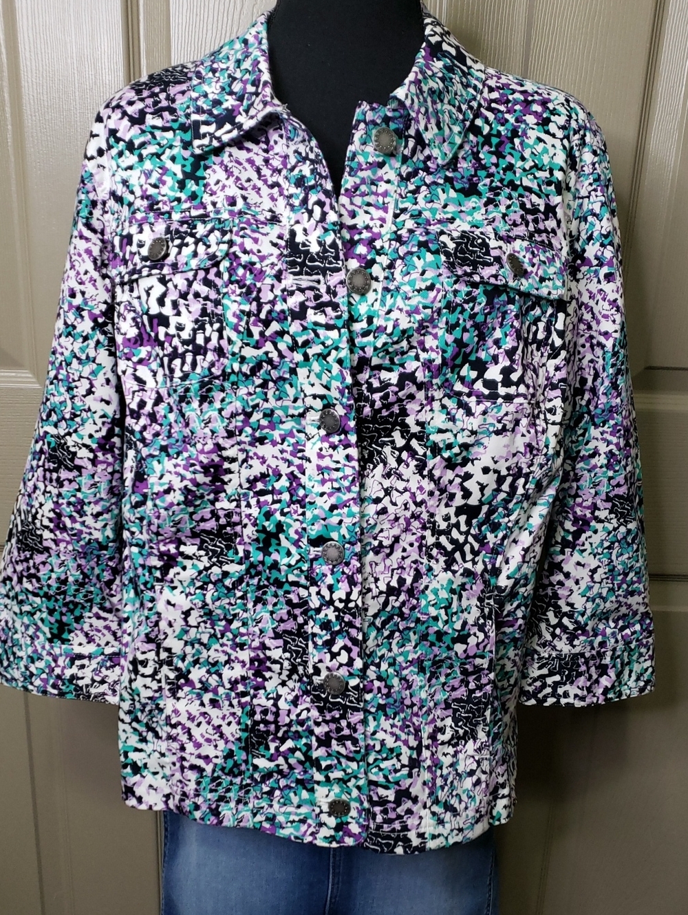 Christopher & Banks  NWT Multicolor Printed Button-Front Jean Utility Jacket